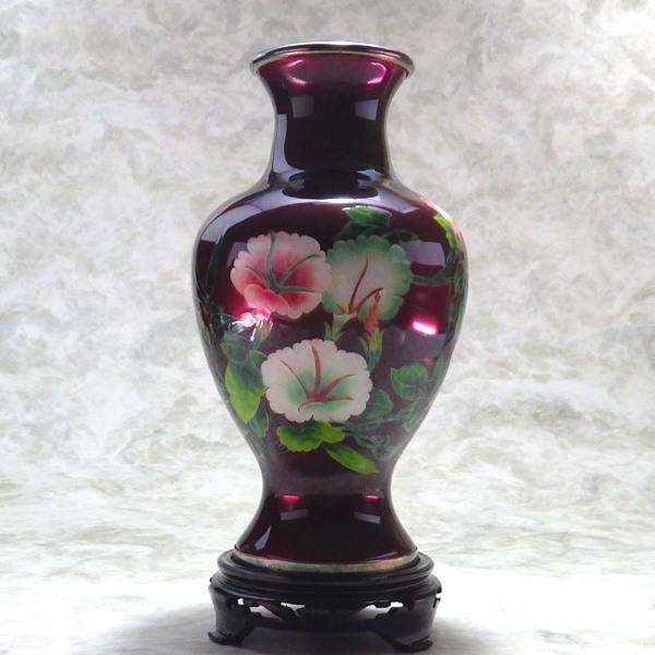 七宝焼き技法のビンテージ エナメルと真鍮の花瓶 | 中国 1980