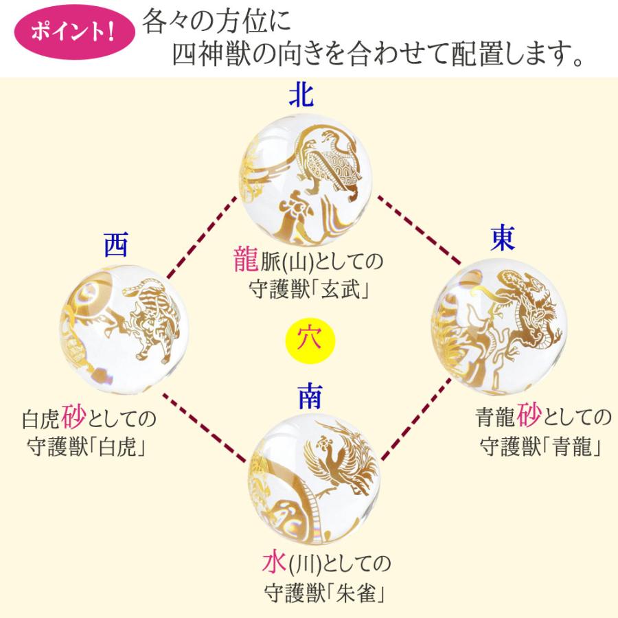 人工水晶玉 四神相応 置物 四神獣 水晶 丸玉 風水 白虎 青龍 玄武 朱雀 開運 グッズ インテリア クリスタルクォーツ (  四神相応人工(溶錬)水晶玉 )