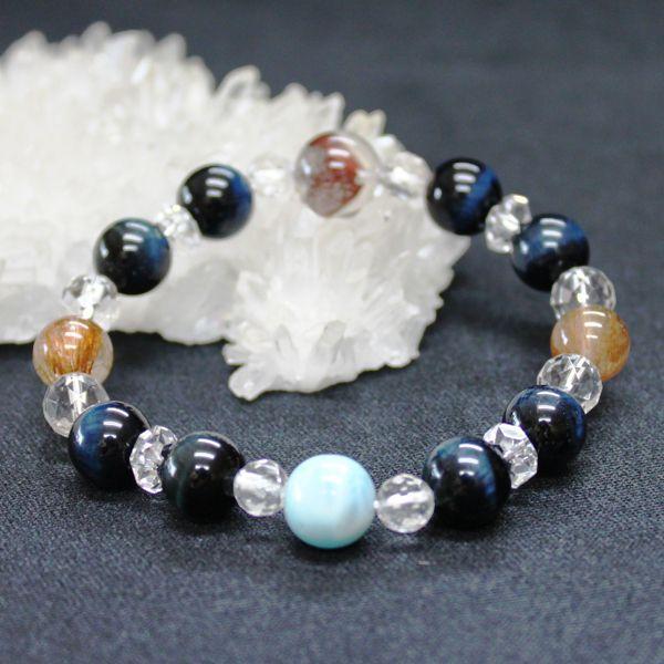 開運 ラリマー ルチルクォーツ ブルータイガーアイ ブレスレット