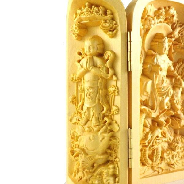 開運 木彫り彫刻 木彫り 仏像 ツゲ 柘植 観音様 観音像 龍上観音 観音