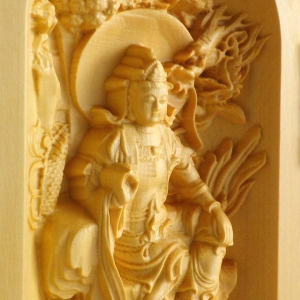 開運 木彫り彫刻 木彫り 仏像 ツゲ 柘植 観音様 観音像 龍上観音 観音