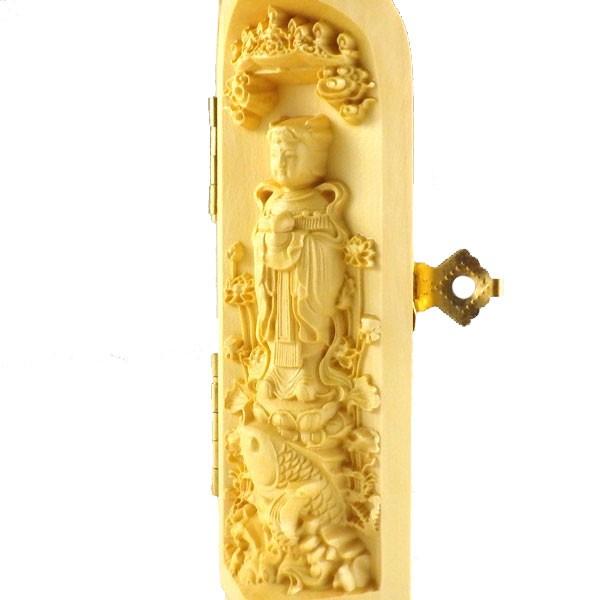 開運 木彫り彫刻 木彫り 仏像 ツゲ 柘植 観音様 観音像 龍上観音 観音