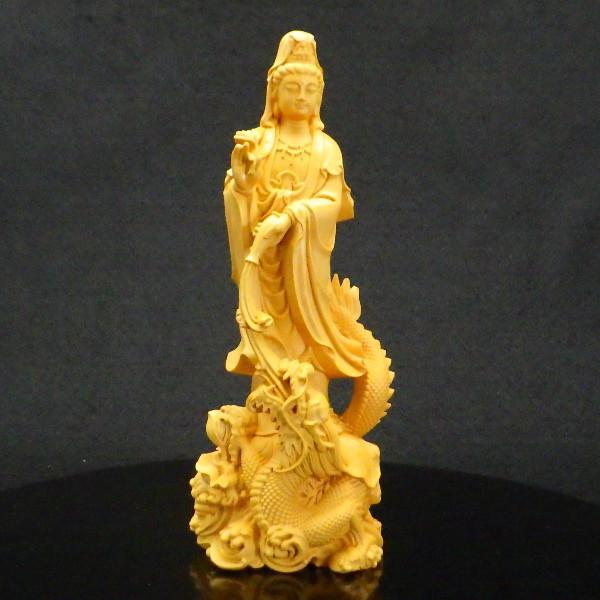 木彫り彫刻 木彫り 仏像 ツゲ 柘植 観音様 観音像 龍上観音 観音様の