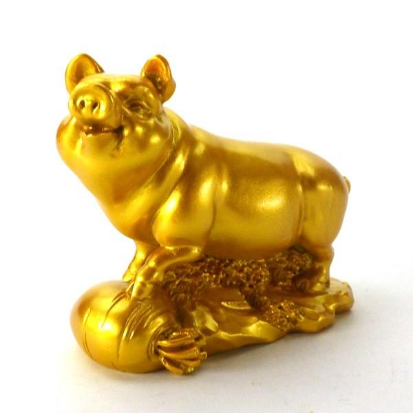 陶器製 イノシシの置物 花柄 金色装飾 開運 干支の置物 イノシシ 置物 風水 かわいい 亥 いのしし 干支