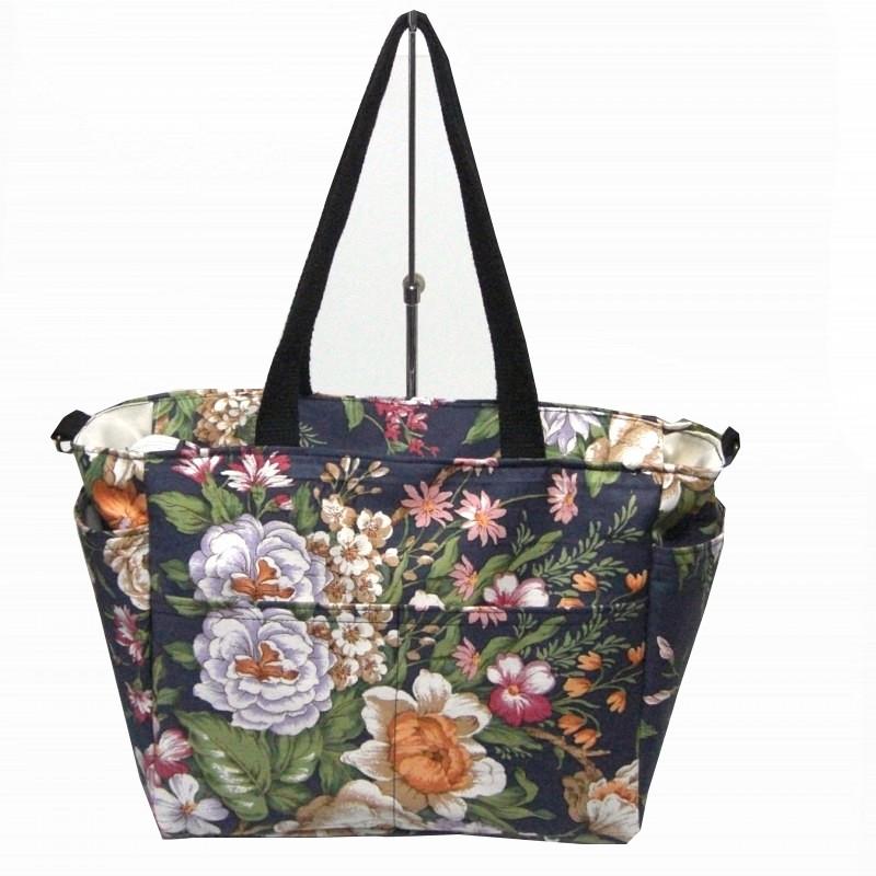 手提げバック プリント 紺色 花柄 ショルダー : ショップこうづき