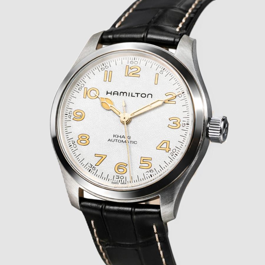 HAMILTON ハミルトン H70405710 38mm カーキ フィールド マーフ オート ホワイト ブラック レザー 革  自動巻き メンズ レディース 腕時計 [並行輸入]の画像