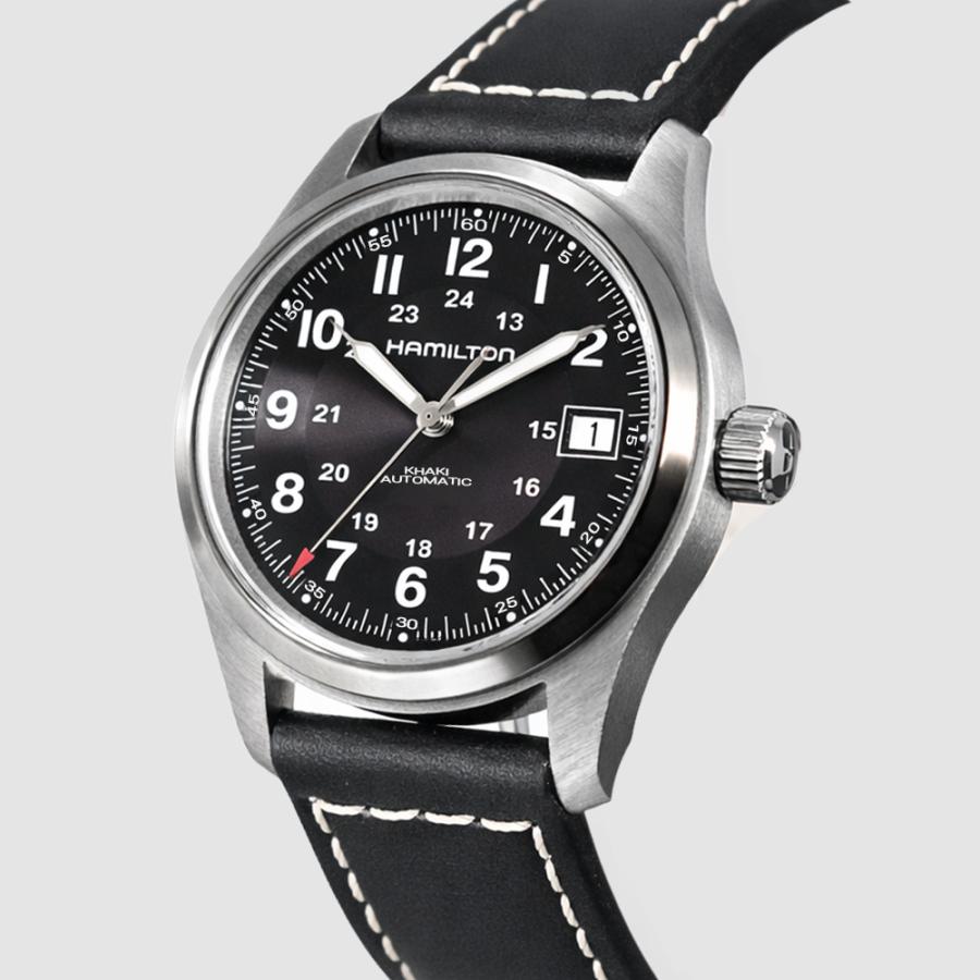 HAMILTON ハミルトン H70455733 38mm カーキ フィールド AUTO ブラック レザー 自動巻き メンズ 腕時計 [並行輸入]の画像