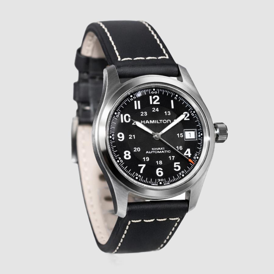 HAMILTON ハミルトン H70455733 38mm カーキ フィールド AUTO ブラック レザー 自動巻き メンズ 腕時計 [並行輸入]の画像