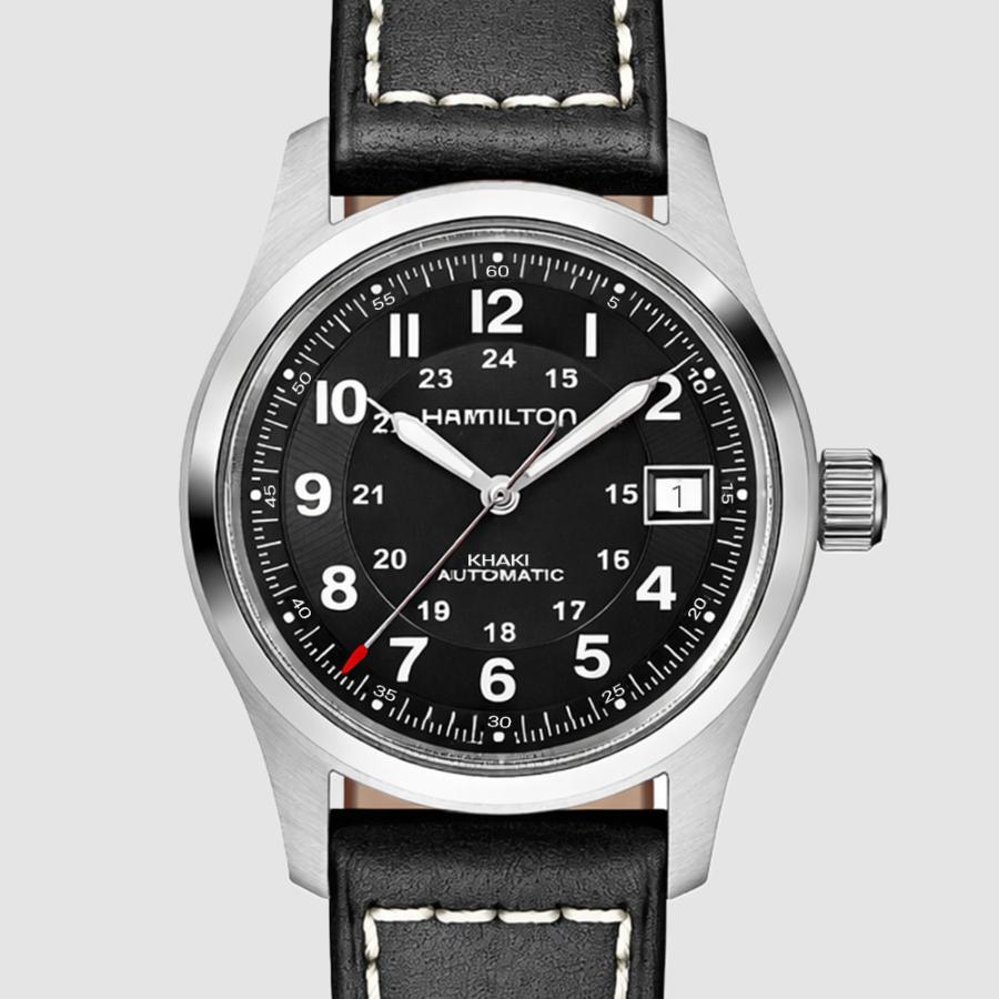 HAMILTON ハミルトン H70455733 38mm カーキ フィールド AUTO ブラック レザー 自動巻き メンズ 腕時計 [並行輸入]の画像