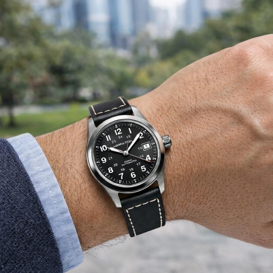 HAMILTON ハミルトン H70455733 38mm カーキ フィールド AUTO ブラック レザー 自動巻き メンズ 腕時計 [並行輸入]の画像