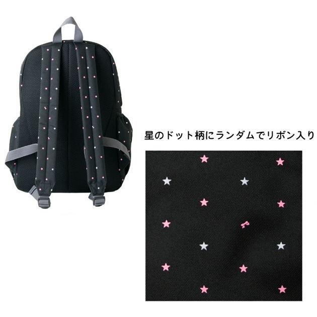 リボン付き バックパック リュック ブラック ドット柄 Candy Sugar キャンディーシュガー 星柄ドット 総柄 スクール