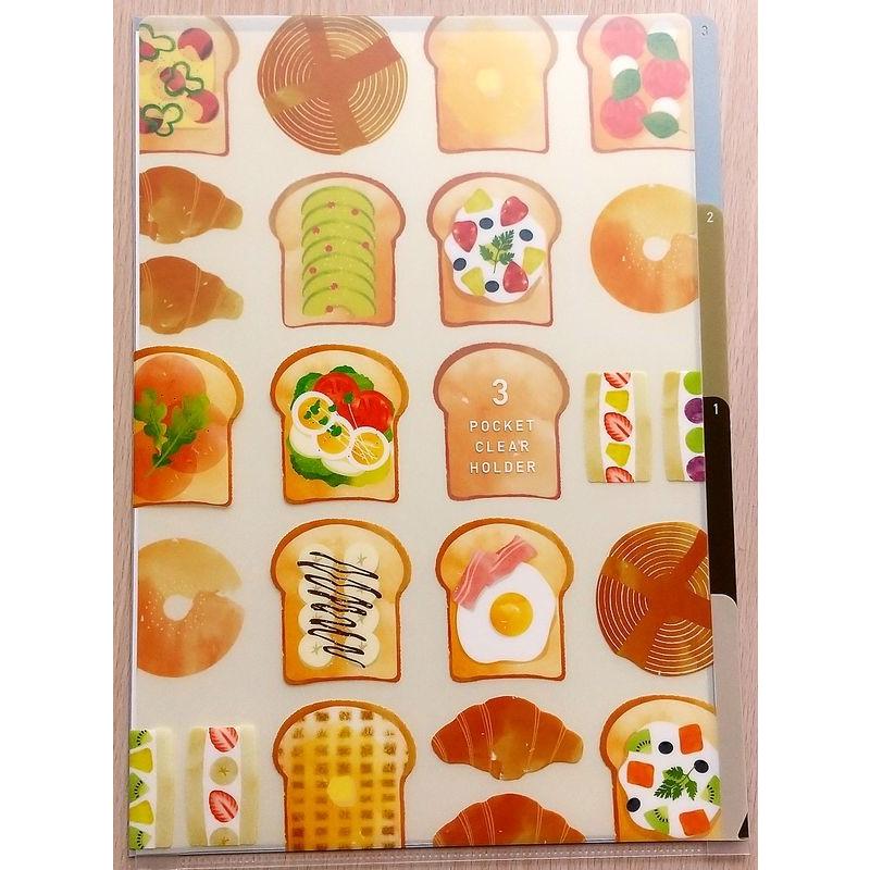 ミドリカンパニー3ポケットクリアファイルホルダー A4 ( トースト柄