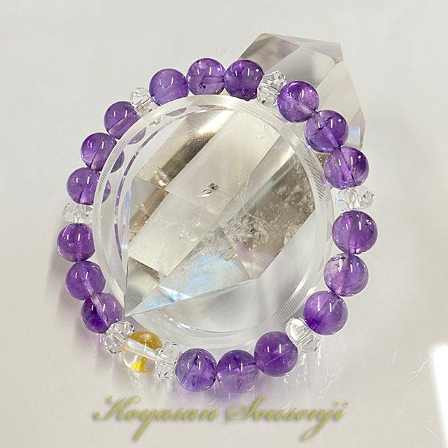 ブレスレット 大日如来（バン8ミリ水晶) & 紫水晶(8ミリ) 腕輪 厄除け