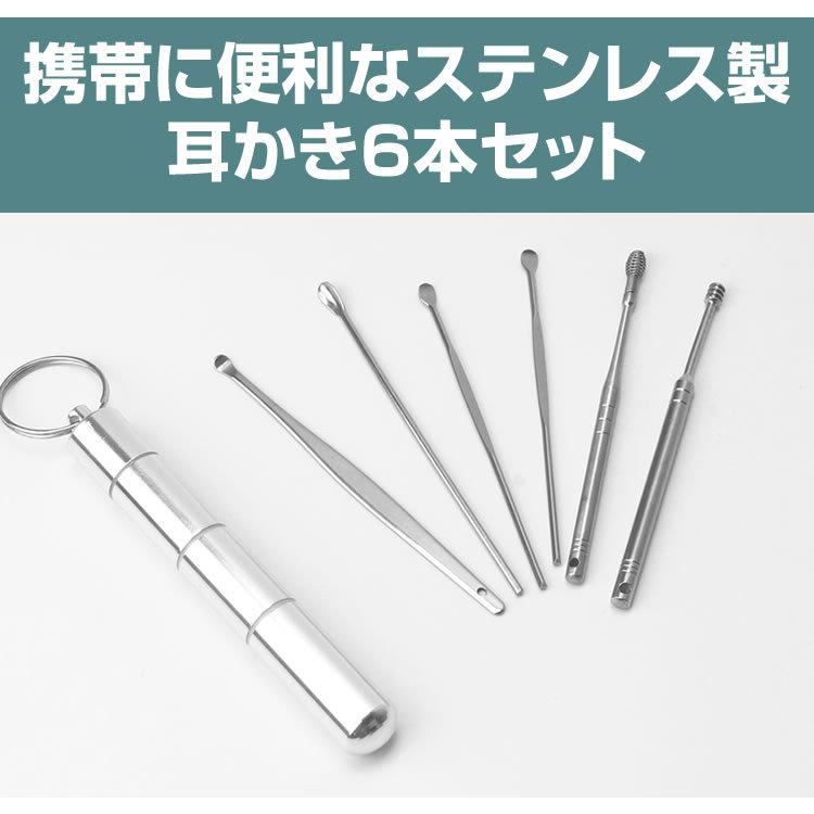耳かき 6本 セット ケース付属 キーリング付き 耳掃除 コンパクト