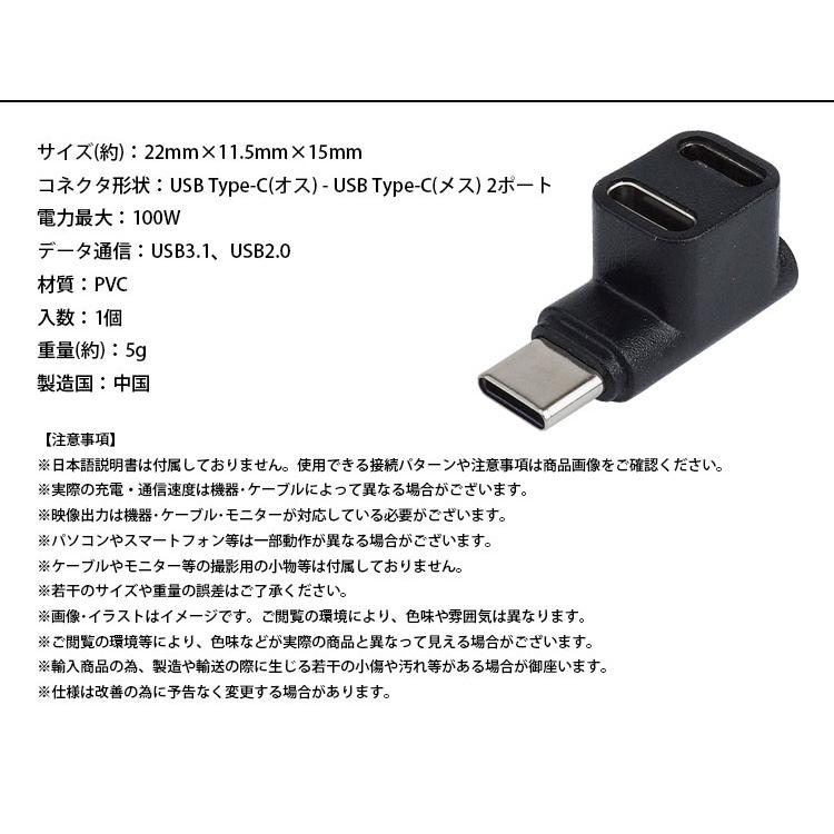 Type-C アダプタ 2in1 PD充電 最大100W USB タイプC コネクタ 急速充電