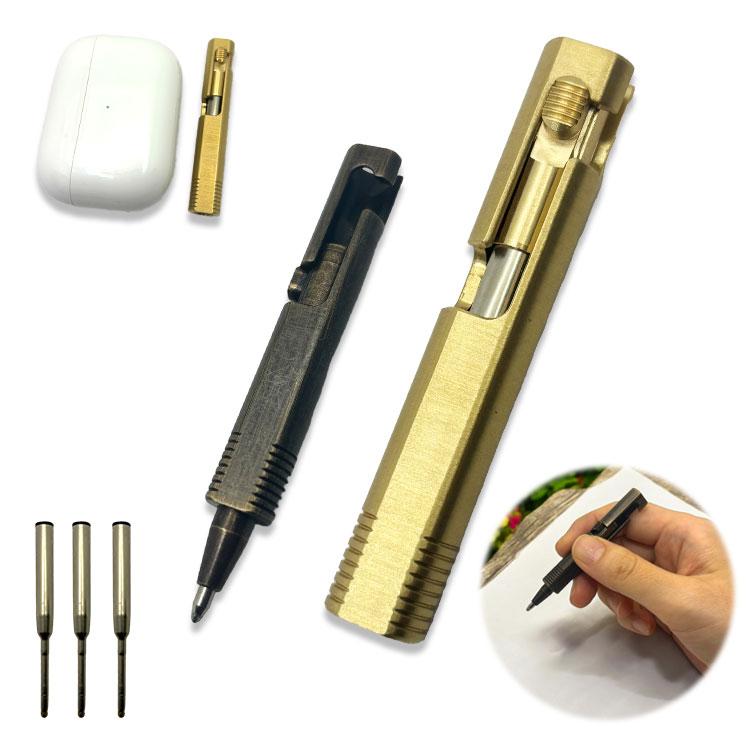 真鍮製 ケガキ工具 芯ホルダー 3本芯付 アンティーク 真鍮製 キーホルダー ペン コンパクト 小型 替芯 携帯 アンティーク調