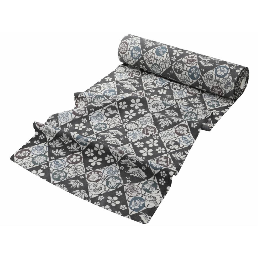 丹後ちりめん いろがさね 型絵染 梅染 正絹 小紋 反物 黒系 sk-100-a