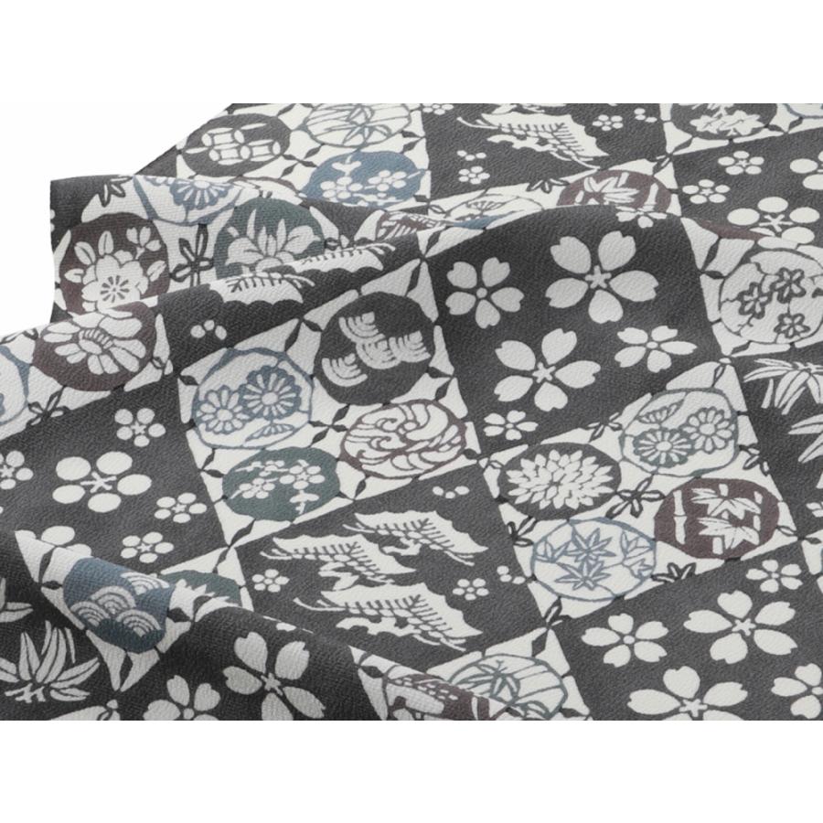 丹後ちりめん いろがさね 型絵染 梅染 正絹 小紋 反物 黒系 sk-100-a