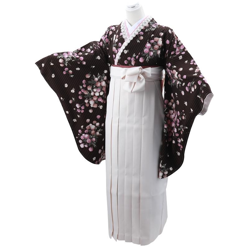 Kami Shibai 二尺袖 ショート丈 袴用 着物 単品 焦げ茶系 2p-54-a : 和
