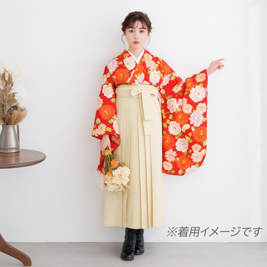 2尺袖 ポリエステル着物 更紗 袴用 袴 セット 卒業式 女性 4点セット「二尺袖：縞更紗 利休＋袴：金茶×滅