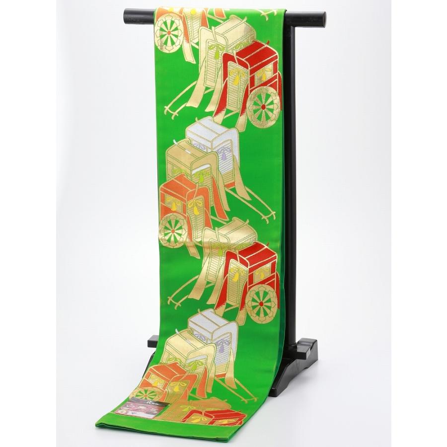 訳あり 七五三 七歳 ジュニア用 正絹 袋帯 緑系 未仕立て品 jh-281-1