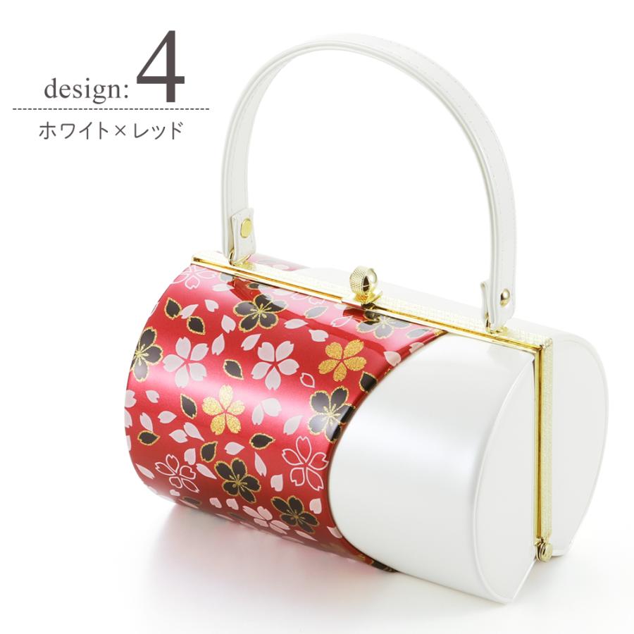 訳あり 和装バッグ 振袖用バッグ 筒形 エナメル生地使用 桜柄プリント