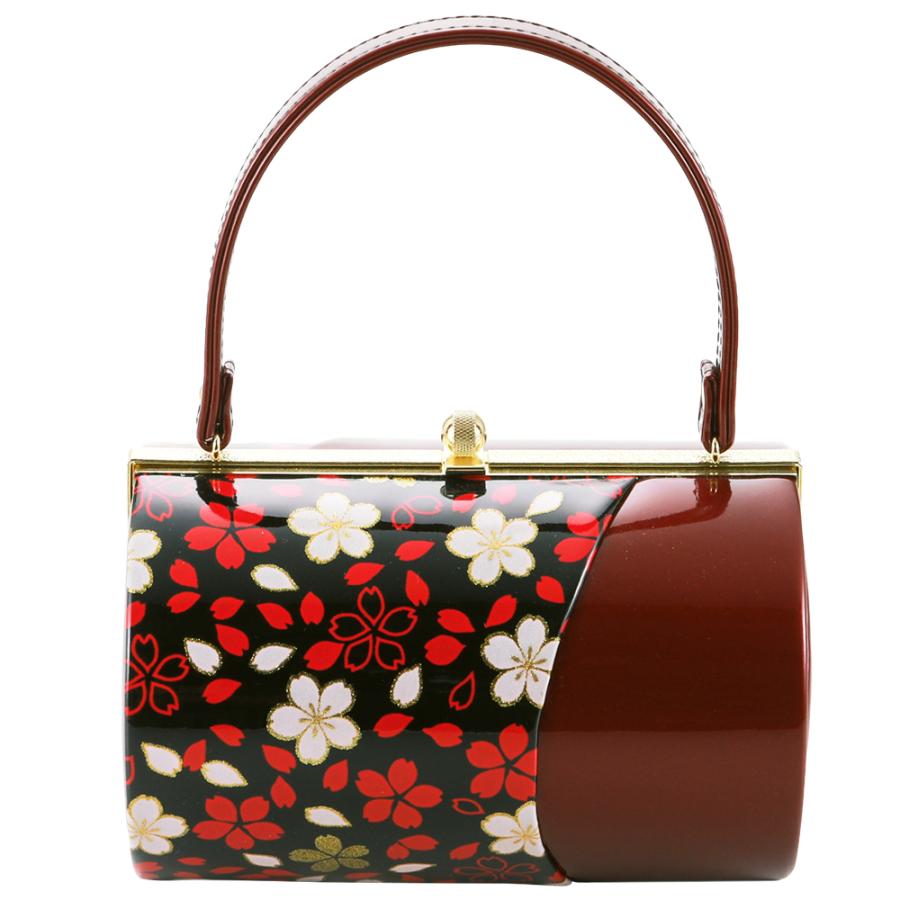 訳あり 和装バッグ 振袖用バッグ 筒形 エナメル生地使用 桜柄プリント