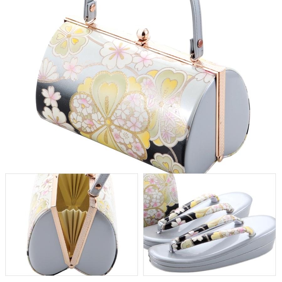 振袖用 カラフル 二枚芯 草履バッグ セット S・F・LLサイズ よろけ桜柄