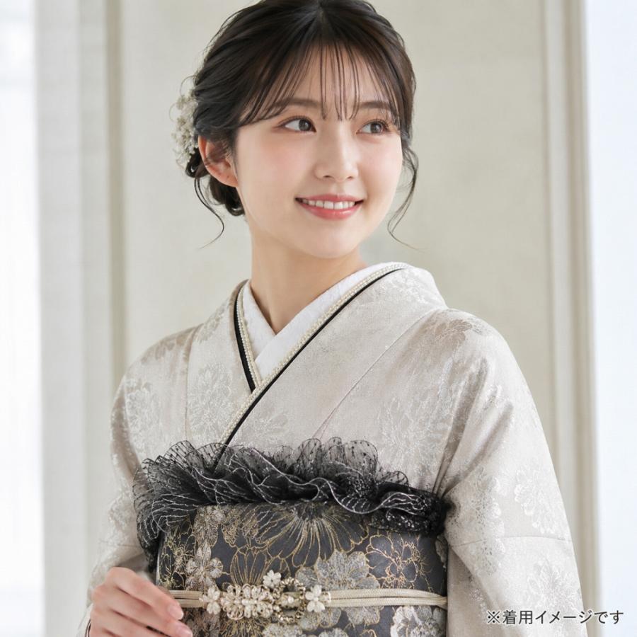 振袖用 帯揚げ くしゅくしゅ しわ加工 レース おびあげ 単品 ゴールド