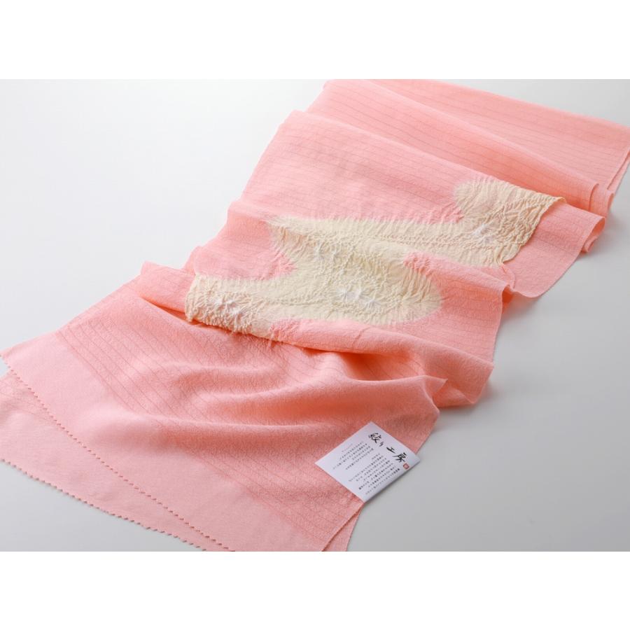 しつけ付き　絽　正絹　ピンク　ぼかし 絞り工房 夏用 絽 正絹 ぼかし 絞り 帯揚げ 単品 お洒落 サーモン