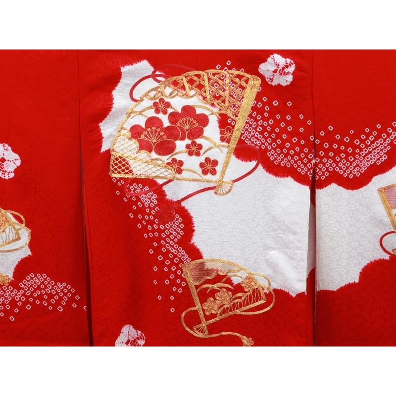 お宮参り 金駒刺繍入り 絞り 正絹 着物 長襦袢 セット 女児