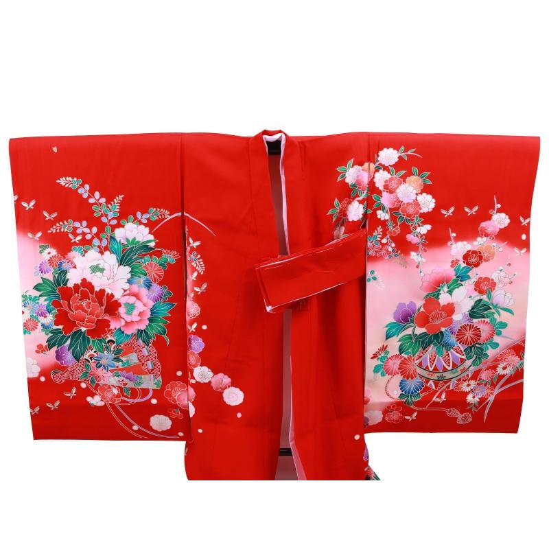 女児宮参り着物　掛け着 着物と長襦袢セット　赤系　正絹　絞り　百貨店で購入　美品 お宮参り 着物 正絹 長襦袢 セット 女児 女の子 子供 産着 祝着