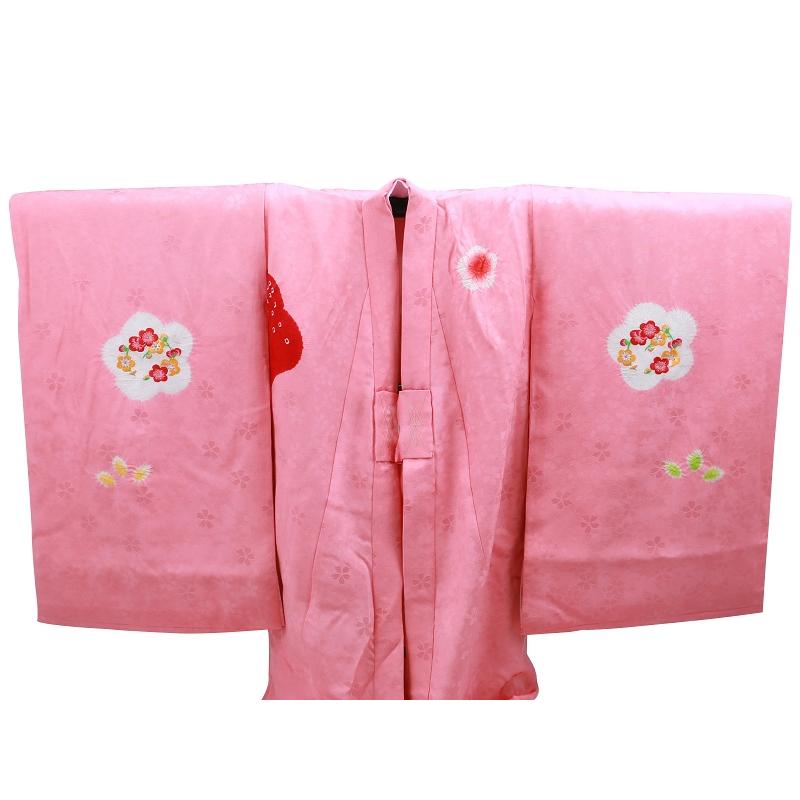 訳アリ お宮参り 刺繍入り 本絞り 正絹 着物 長襦袢 セット 女児