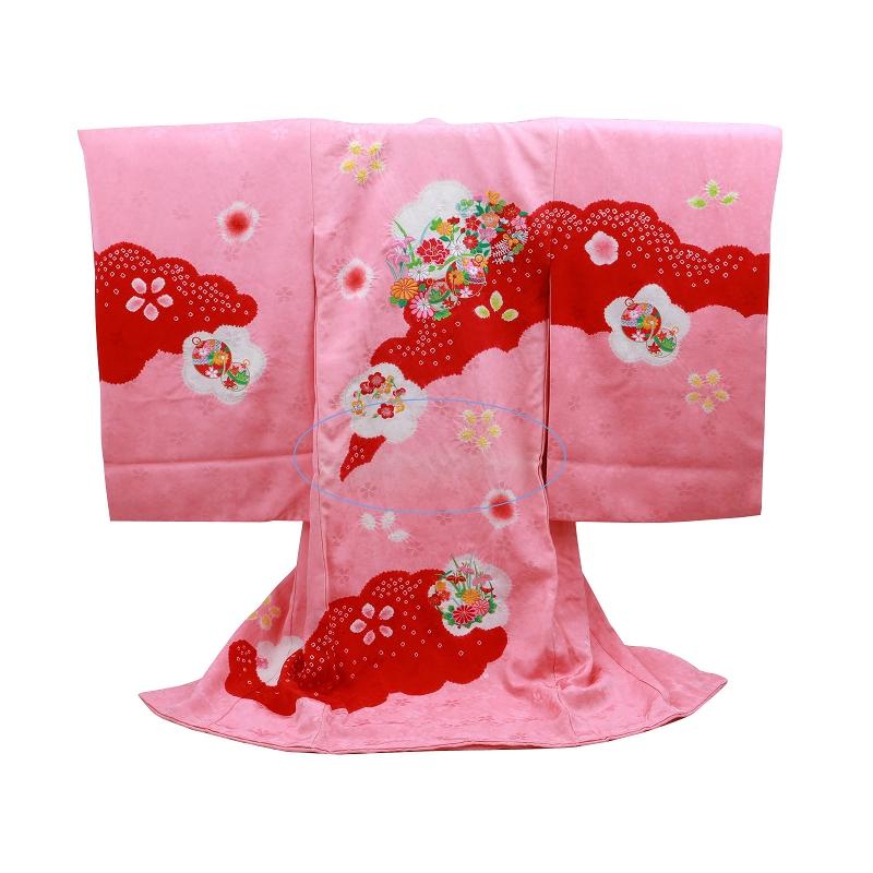 訳アリ お宮参り 刺繍入り 本絞り 正絹 着物 長襦袢 セット 女児