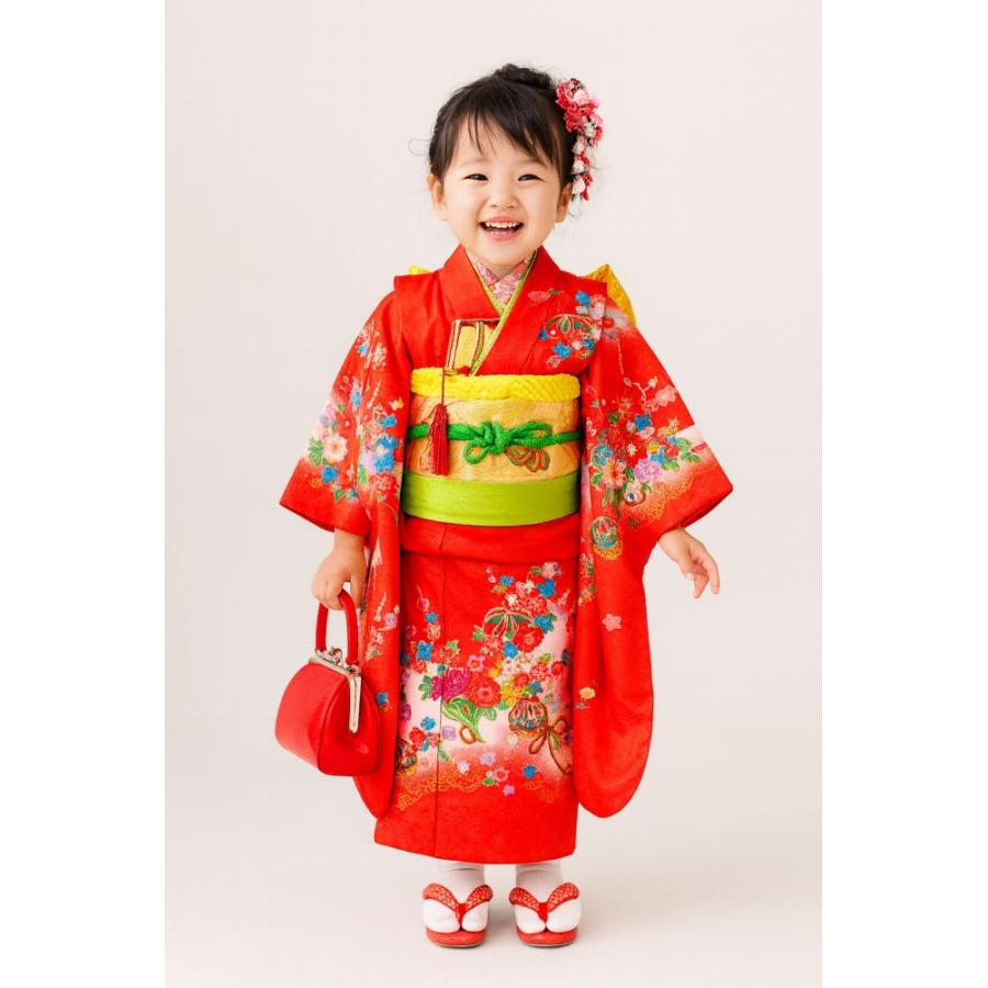 七五三着物 3歳用 三ッ身着物 長襦袢 重ね衿 3点セット ローズピンク系