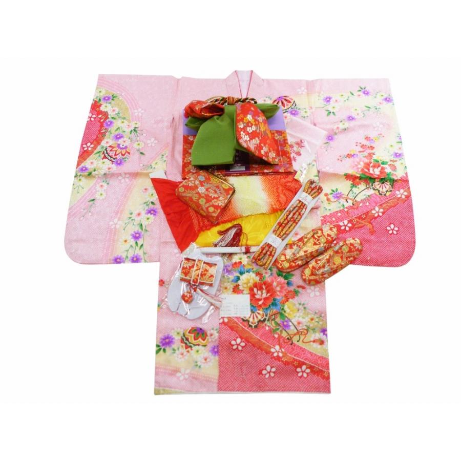 7歳用 フルセット 正絹 絞り柄 絵羽 四ッ身着物 結び帯 大寸 箱せこ