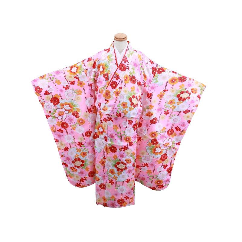 美品！ピンク4つ身着物 七五三 7歳 四つ身着物フルセット「扇面にまり ピンク」女の子 7