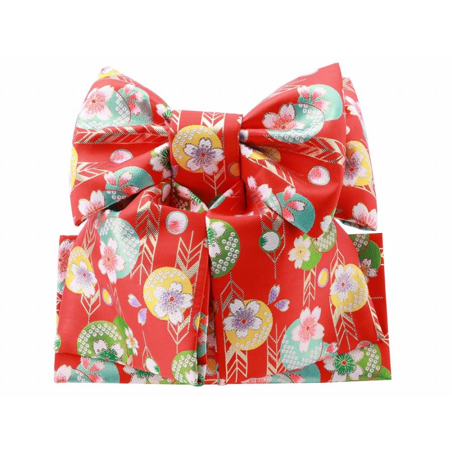 七五三 七歳用 結び帯 大寸 単品 新品 朱赤地 桜矢絣 da-237-19 : 和の