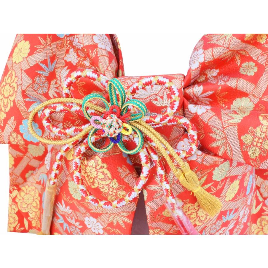 七五三 七歳用 結び帯 大寸 箱せこセット 新品 朱赤 da-309 竹と花
