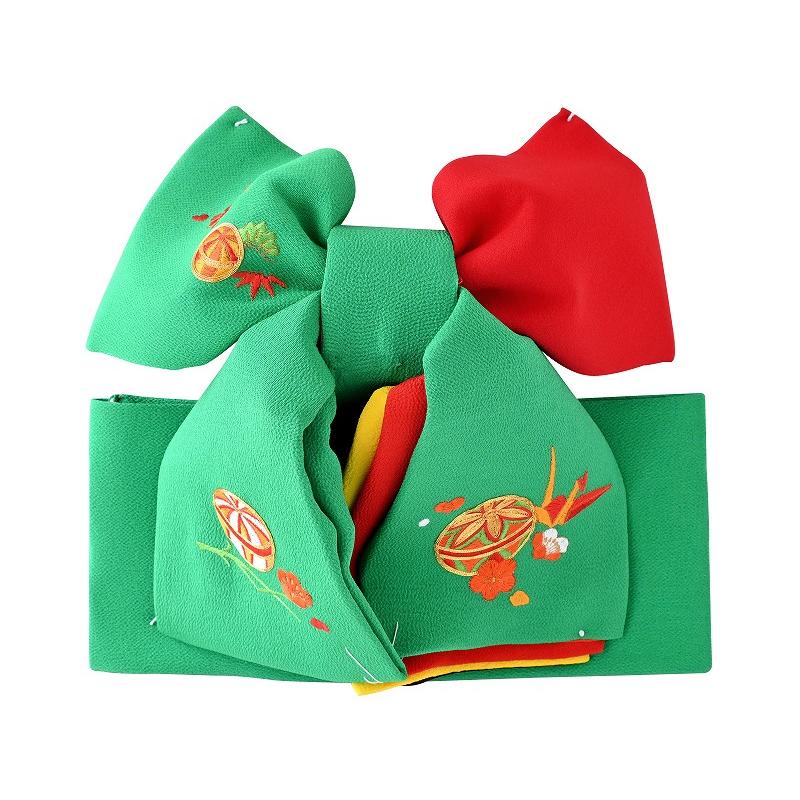 七五三 袋帯 正絹 丸紋 鶴 七五三 七歳用 簡単 毬 鶴 金駒刺繍