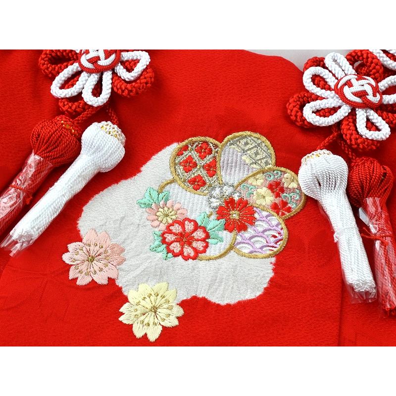 三歳用 正絹 絞り 刺繍入り 金加工 被布コート レッド hn-5-J : 和の心