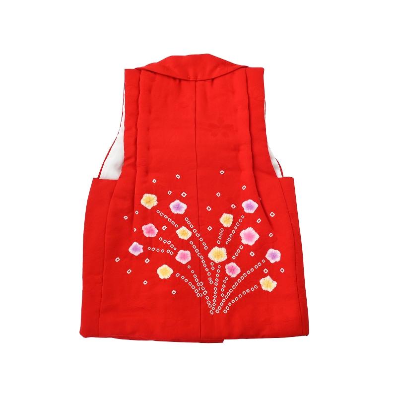 三歳用 正絹 絞り 刺繍入り 金加工 被布コート レッド hn-5-J : 和の心