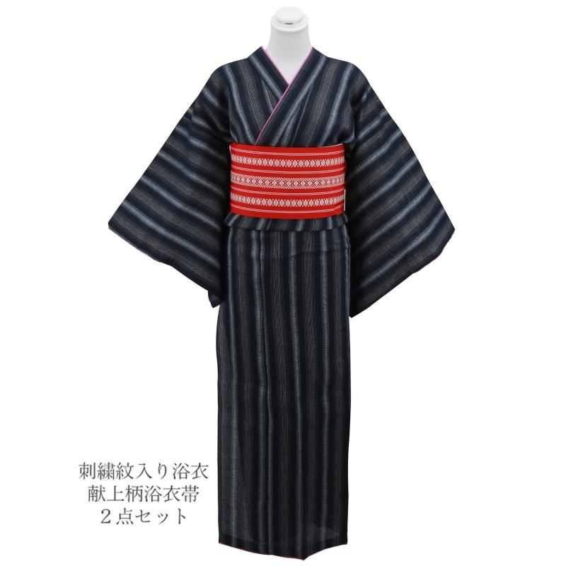 刺繍紋入り 綿素材 しじら織 仕立て上がり浴衣 浴衣帯 2点セット 紺系 フリー トールサイズ 2yk 118 A G03 2yk 118a 和の心 小雪 通販 Yahoo ショッピング