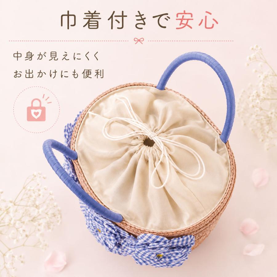 美品kate spade かごバッグ 2WAY ショルダー付 花柄 巾着 春夏 浴衣や夏のおしゃれに 巾着 かごバッグ 花飾り付き 全2色 kk-137 : 和
