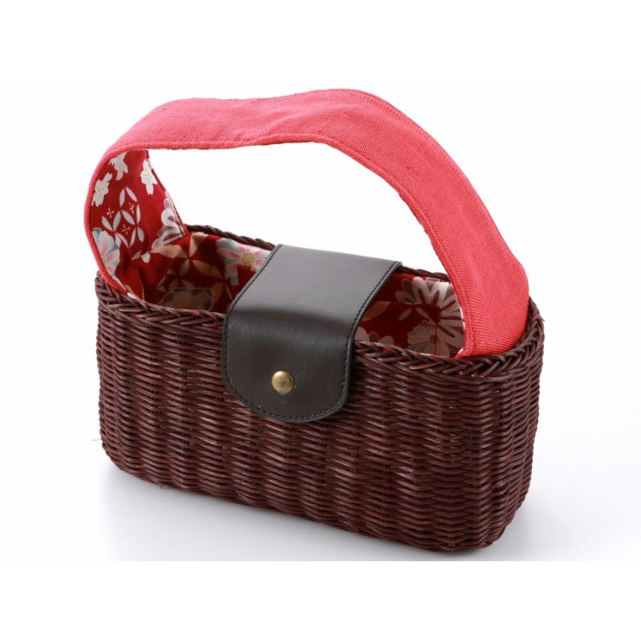 かごバッグ 籐かご 浴衣や夏のおしゃれに ブラウン レッド kk-169-18