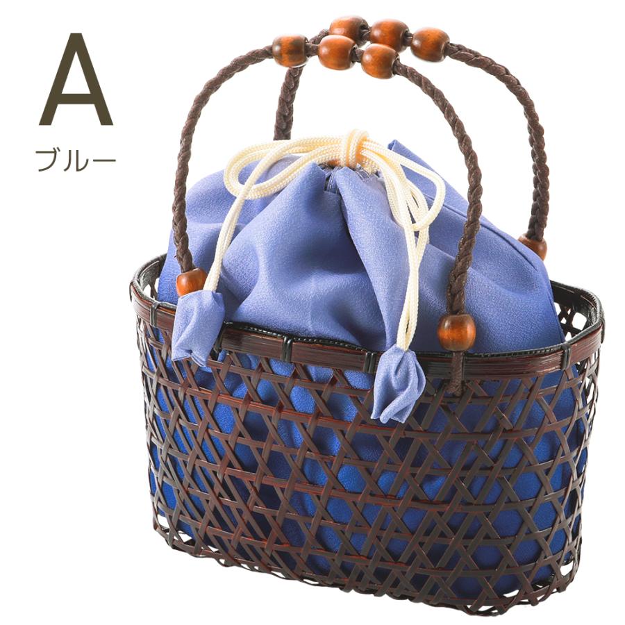 かごバッグ 竹籠グラデーションカラー巾着バッグ 浴衣や夏のおしゃれに