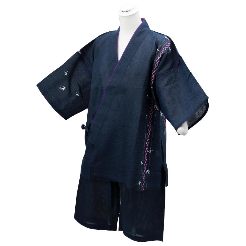 紳士用 甚平 しじら織り 刺繍入り 紺色 M〜LLサイズ js-21 : 和の心 