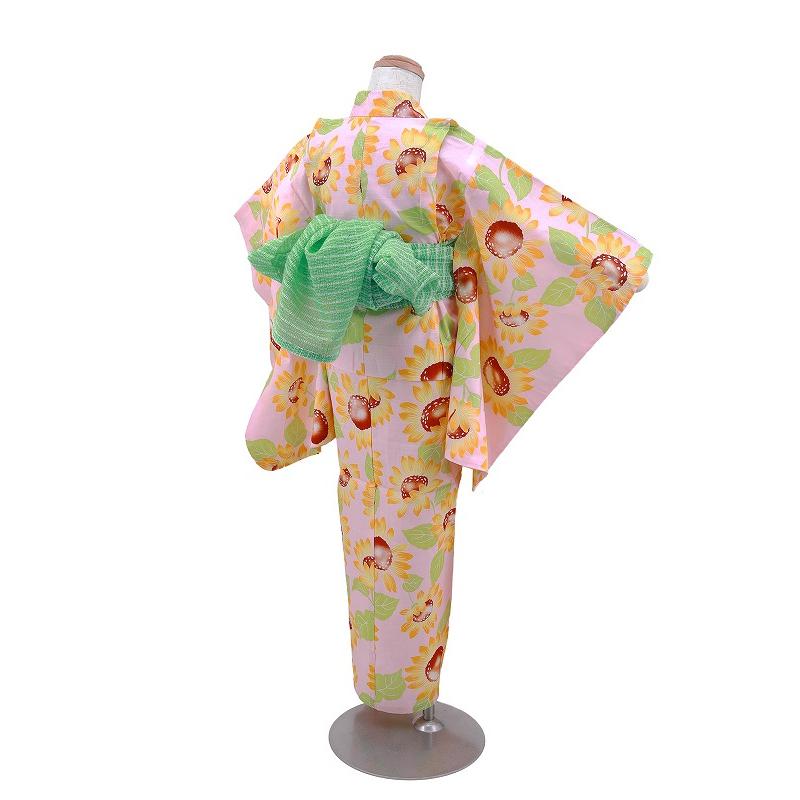 お子様用 ゆかた お仕立て上がりキッズ浴衣 単品 130サイズ ひまわり桃