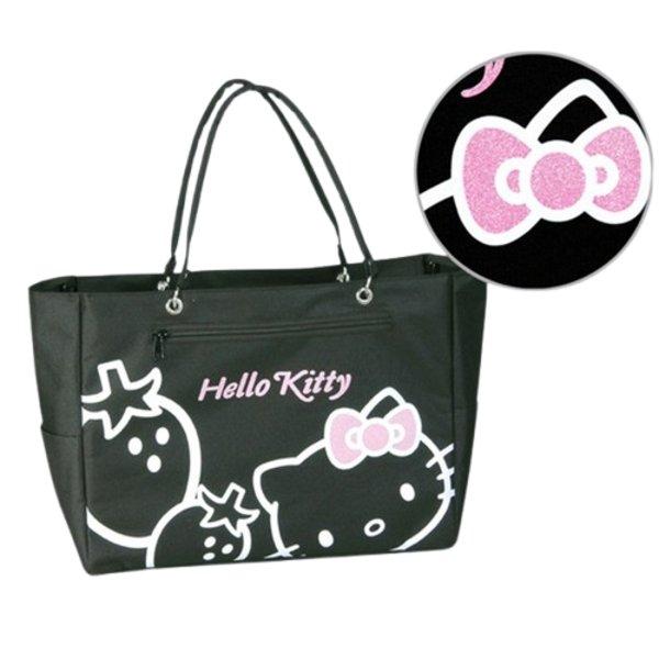 Hello Kitty ハローキティ ストロベリートートバッグ 鞄 ブラック マチ・ポケット付き : インテリア家具 KOZUM ii ...