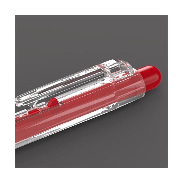 （まとめ）TANOSEE ノック式油性ボールペングリップ付 0.7mm 赤（軸色：クリア）1パック（10本）〔×20セット〕